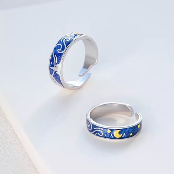 “Starry Night” Van Gogh Space Sky Duo Pair Ringset - Picture 2 of 7